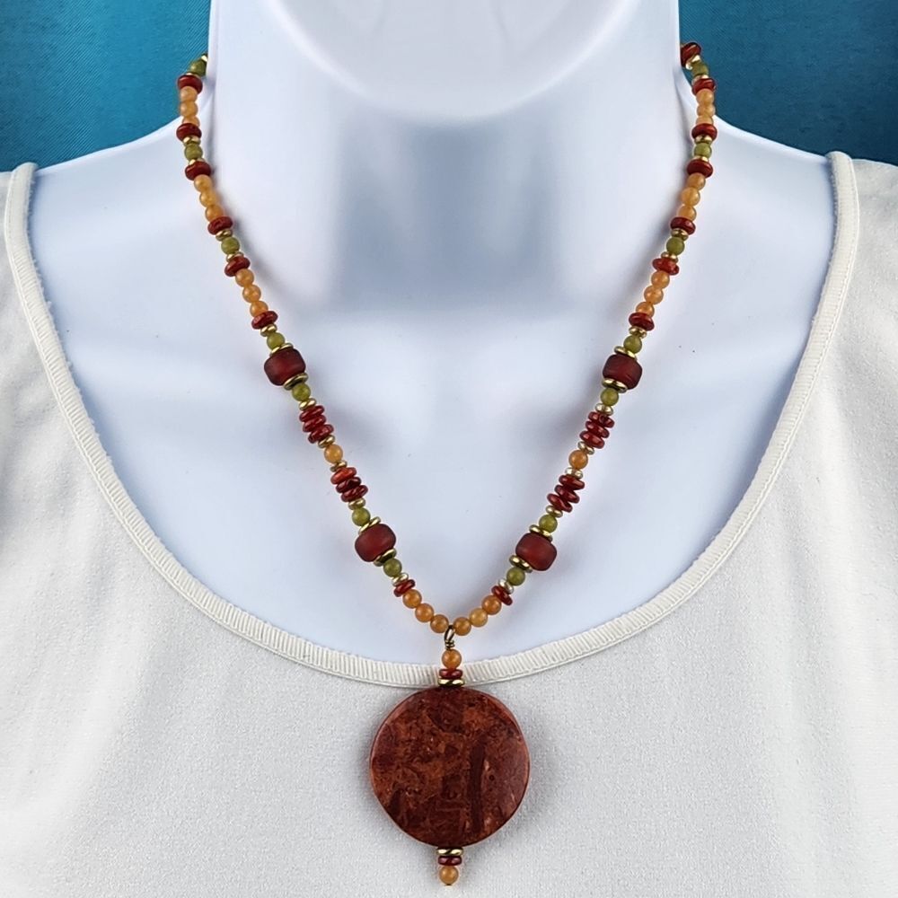 🔺️Jasper Pendant & Beaded Necklace